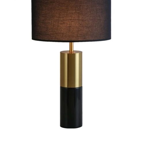 Abajur de Mesa Moderno em Metal Dourado e Pedra Natural Preta