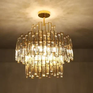 Lustre Dourado Polido e Cristais